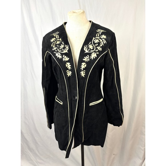 Jackets & Blazers - Handmade Suede Jacket Black Western Applique Tailored Vintage OOAK